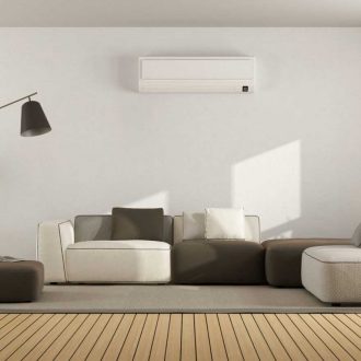 Minimalist living room with sofa and air conditioner - 3d rendering